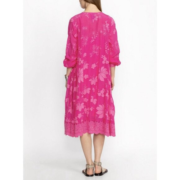Johnny Was Nathy Lily Dress Medium Size Hot Pink Embroidery Floral NWT $598 - Picture 2 of 13